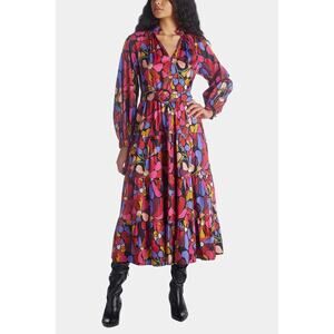 Crosby by Mollie Burch Primrose Floral Print Belted Midi Dress Small Tiered